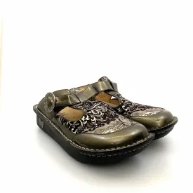 Alegria Womens Size 9 Gunmetal Gray Paisley Open-Back Clog