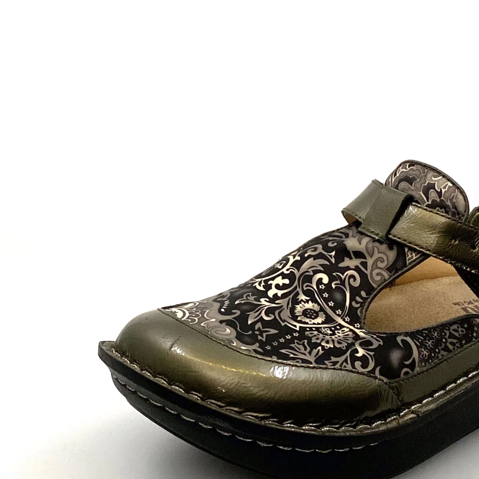 Alegria Womens Size 9 Gunmetal Gray Paisley Open-Back Clog