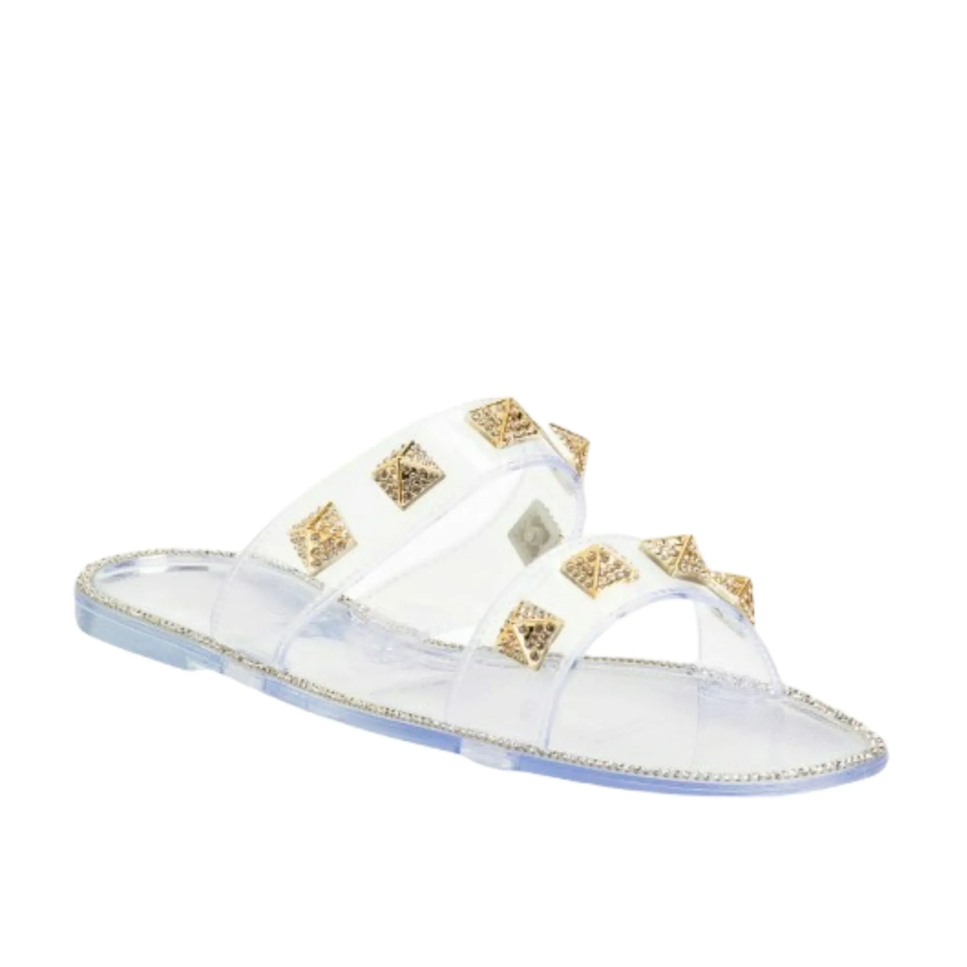 Bamboo Stud Embellished Jelly Flat Slides Sandals