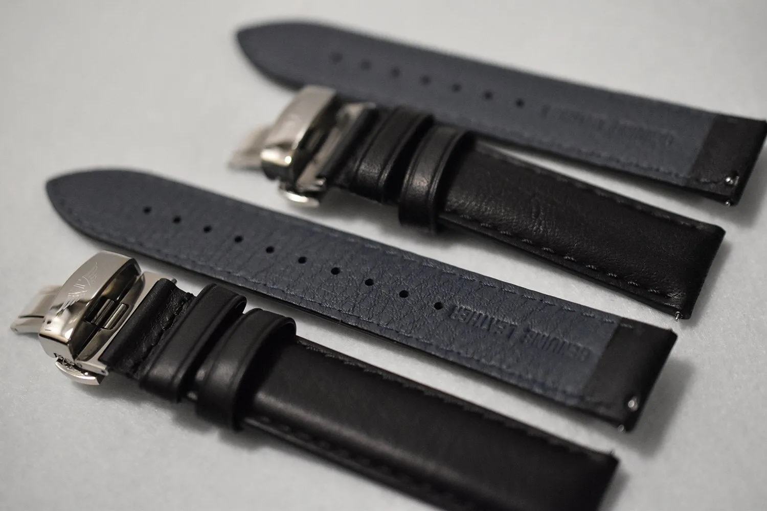 Black Aged Leather Watch Strap - Large