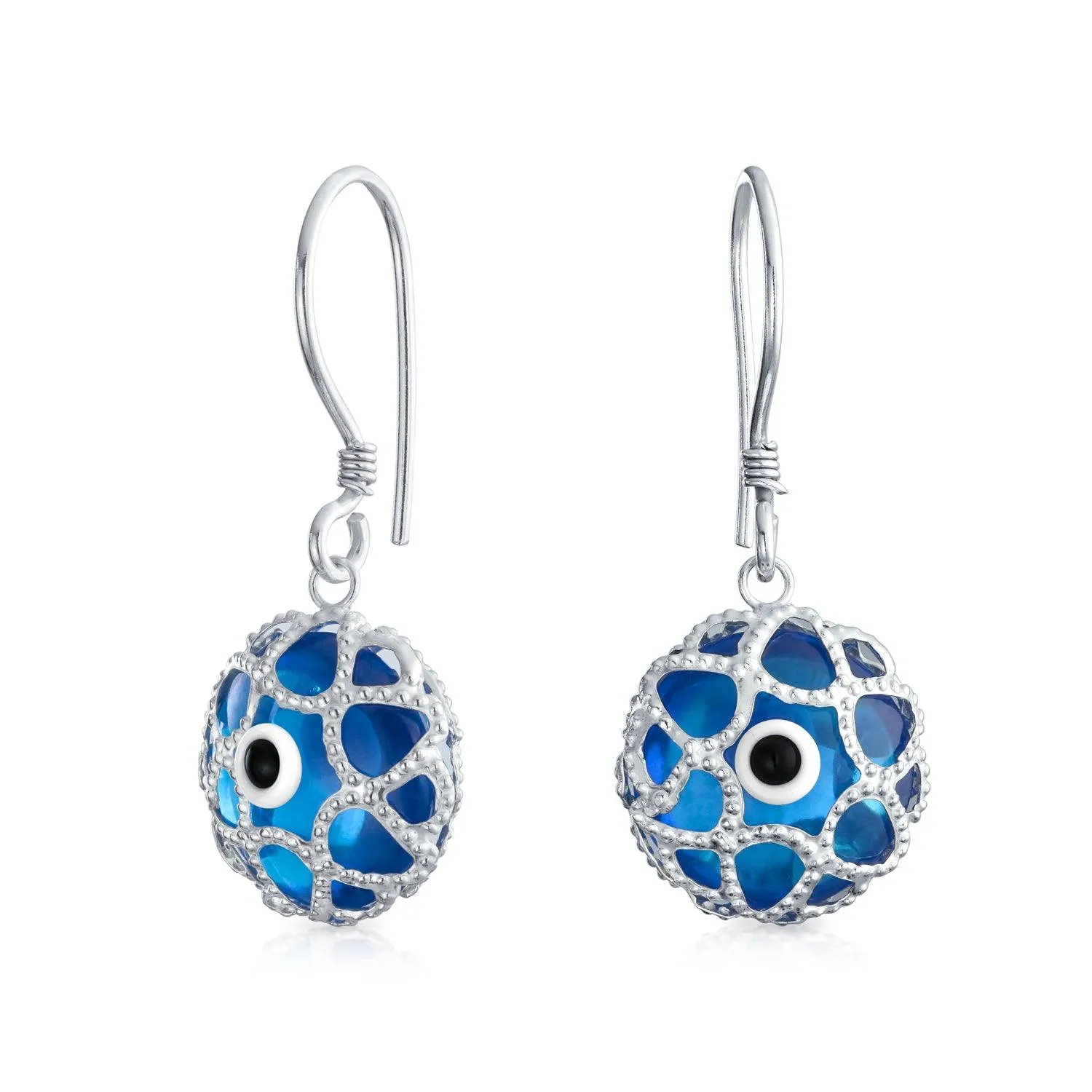 Blue Evil Eye Spiritual Drop Earrings Murano Glass Sterling Silver