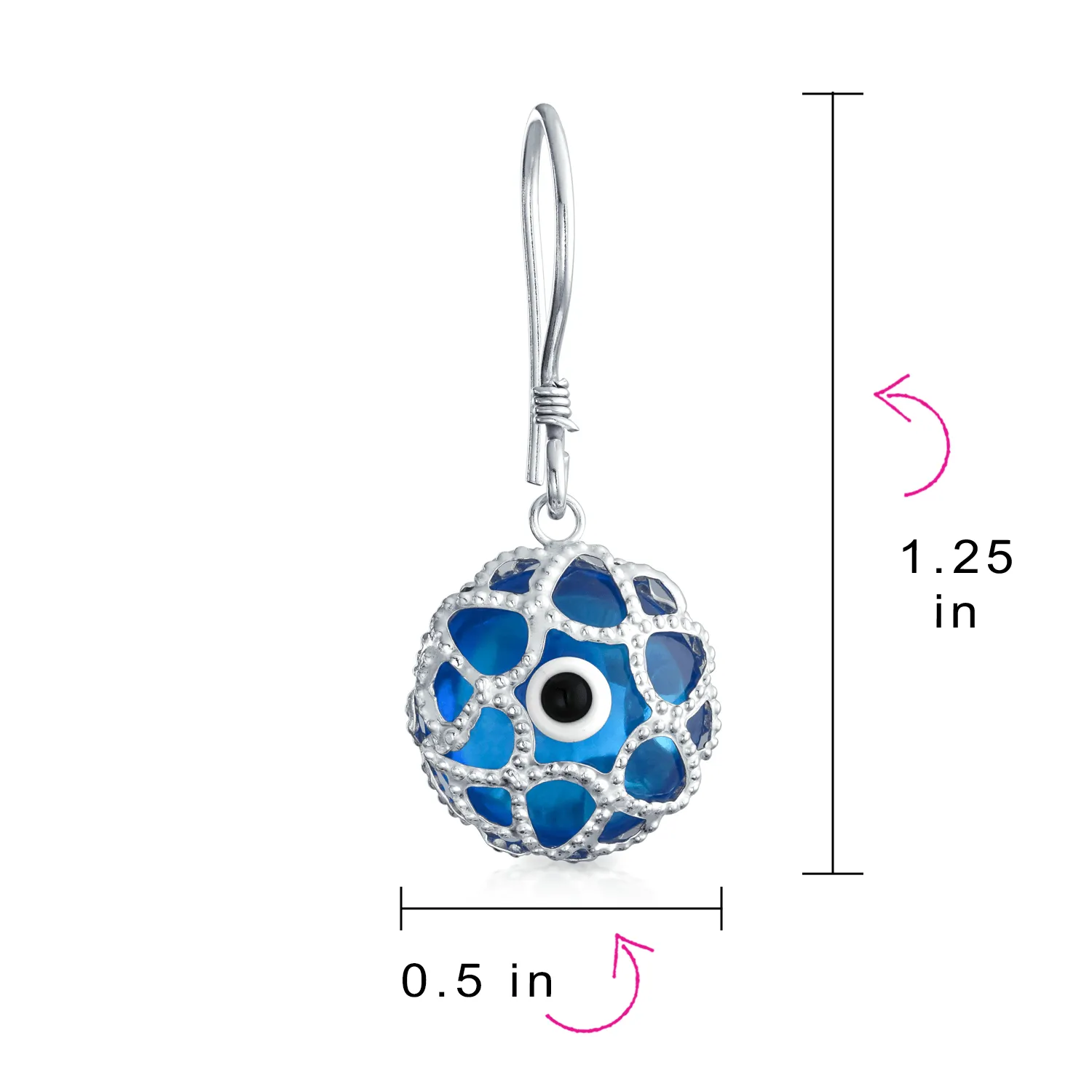 Blue Evil Eye Spiritual Drop Earrings Murano Glass Sterling Silver