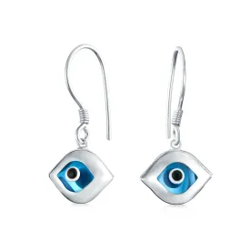 Blue Evil Eye Spiritual Drop Earrings Murano Glass Sterling Silver