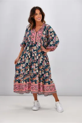 Boho Australia Silas Dress Floral Teal