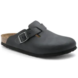 Boston Buckle Classic Footbed Mule in Black Oiled