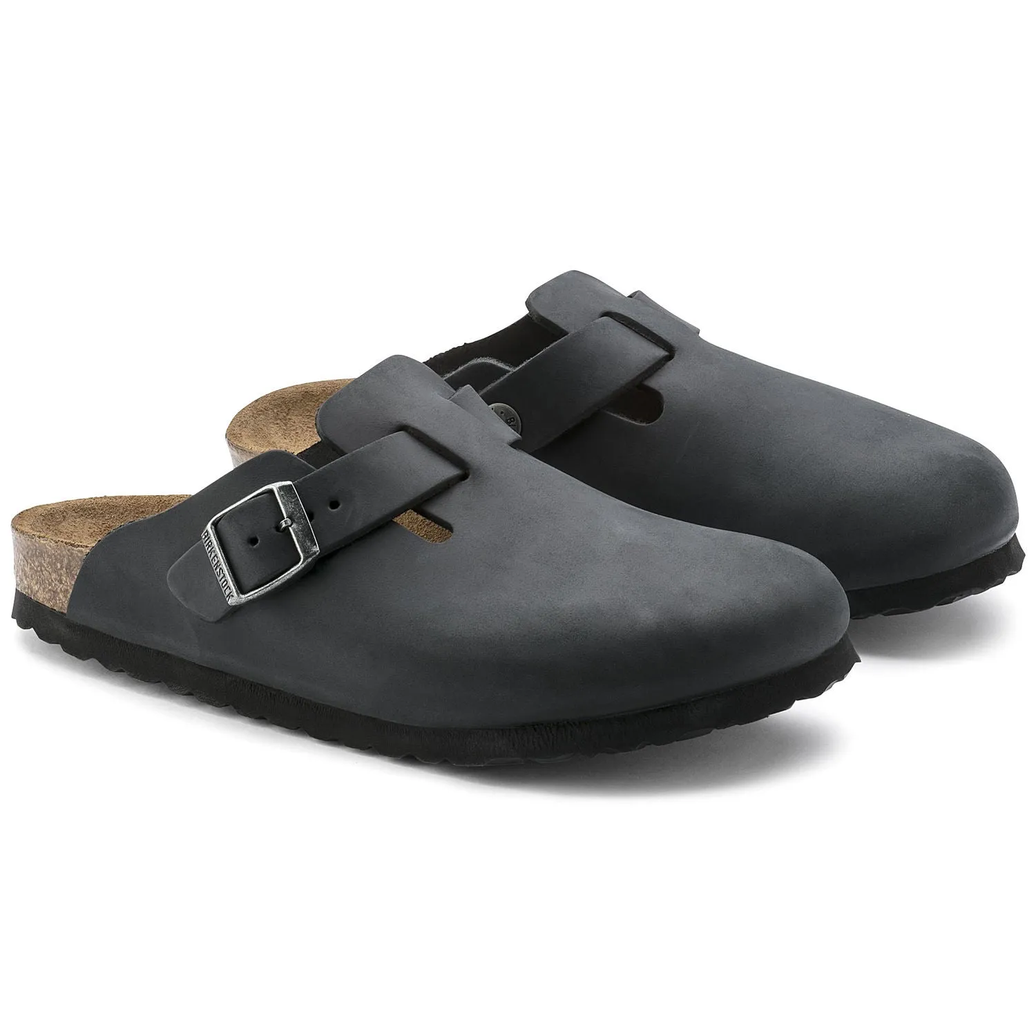 Boston Buckle Classic Footbed Mule in Black Oiled