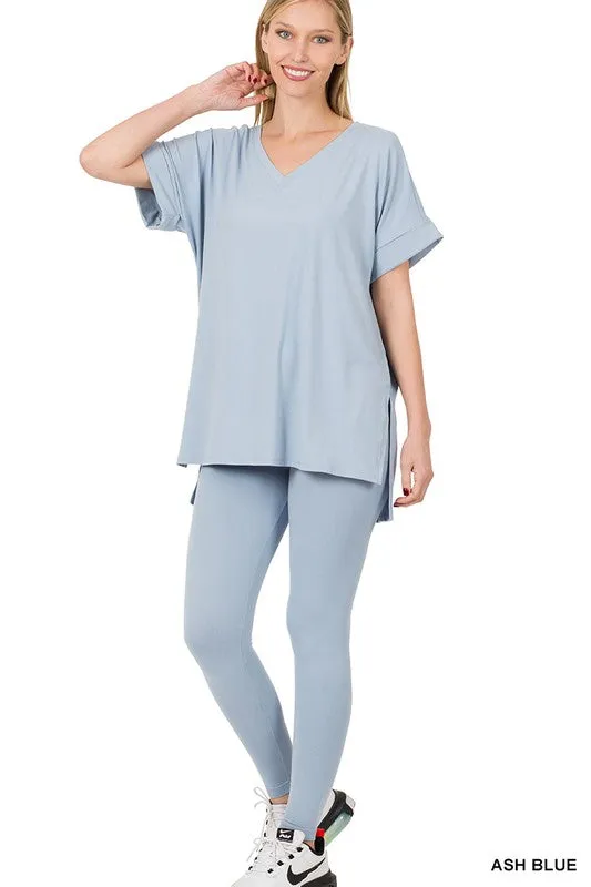 BRUSHED DTY MICROFIBER LOUNGEWEAR SET