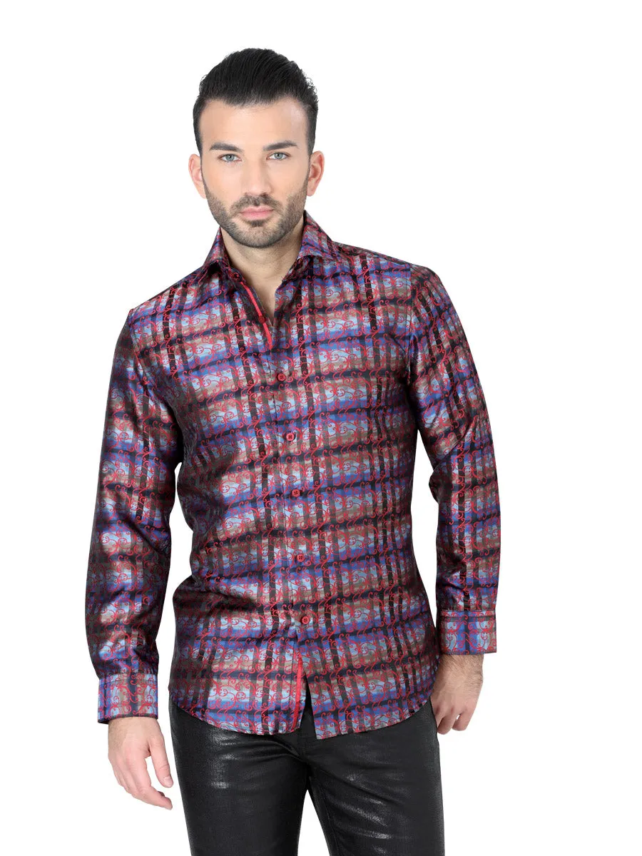 Camisa Casual Manga Larga Estampada Rojo para Hombre 'Centenario' - ID: 41862