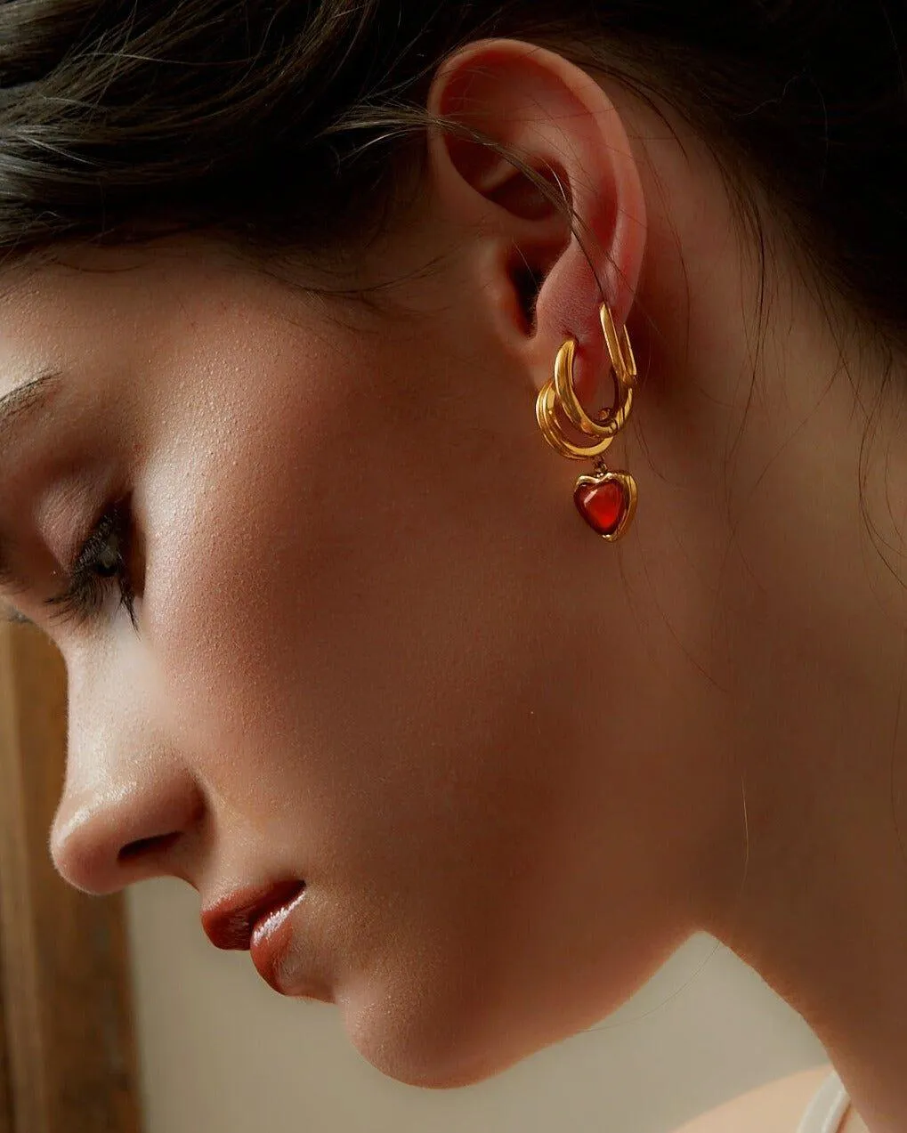 Carnelian Stone Hoop Earrings