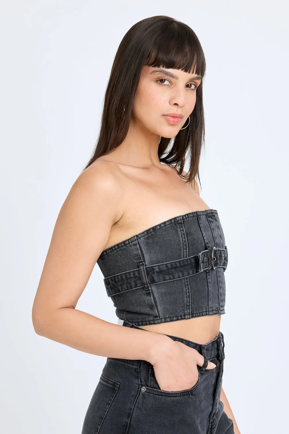 Charcoal Belted Tube Denim Top