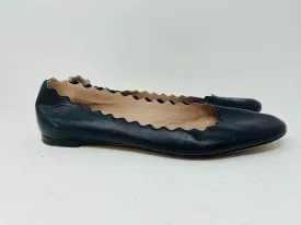 Chloe Size 12 Black Scalloped Leather Designer Flats