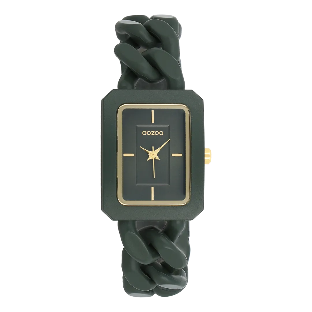 Green OOZOO watch with green chain bracelet - C11279