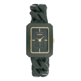 Green OOZOO watch with green chain bracelet - C11279