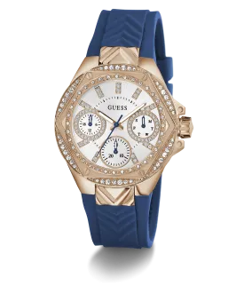 GUESS Ladies Blue Rose Gold Tone Multi-function Watch