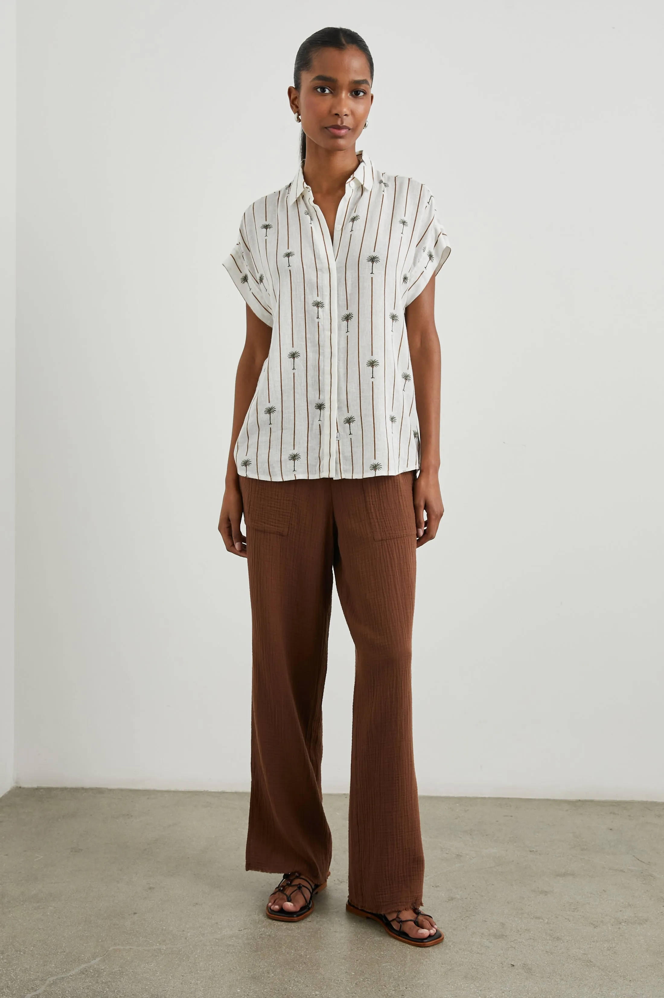 JAMIE STRIPE PALMS SHORT SLEEVE SHIRT