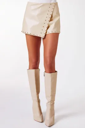 Jovie Cream Studded Vegan Leather Skort