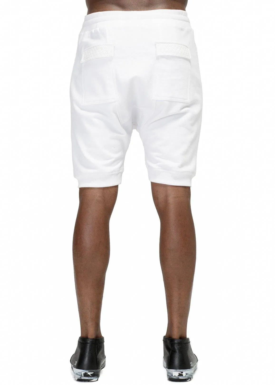 Konus Men's Drop Crotch Shorts Contrast Pockets in White