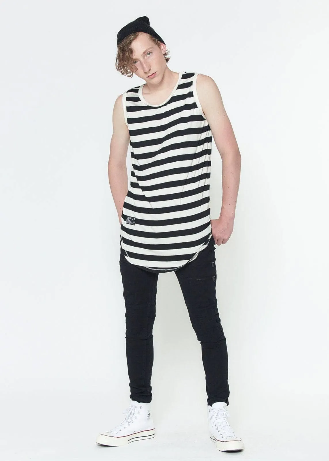 Konus Men's Stripe Tank Top in Black