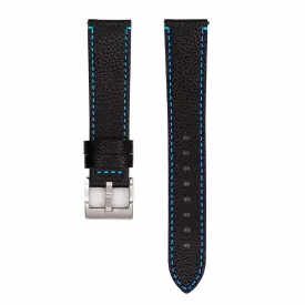 Leather - Contrast Stitch Black with Bright Blue