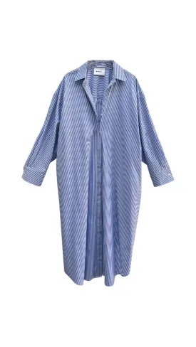 Mia Oversized Shirt Dress- Blue Pinstripe