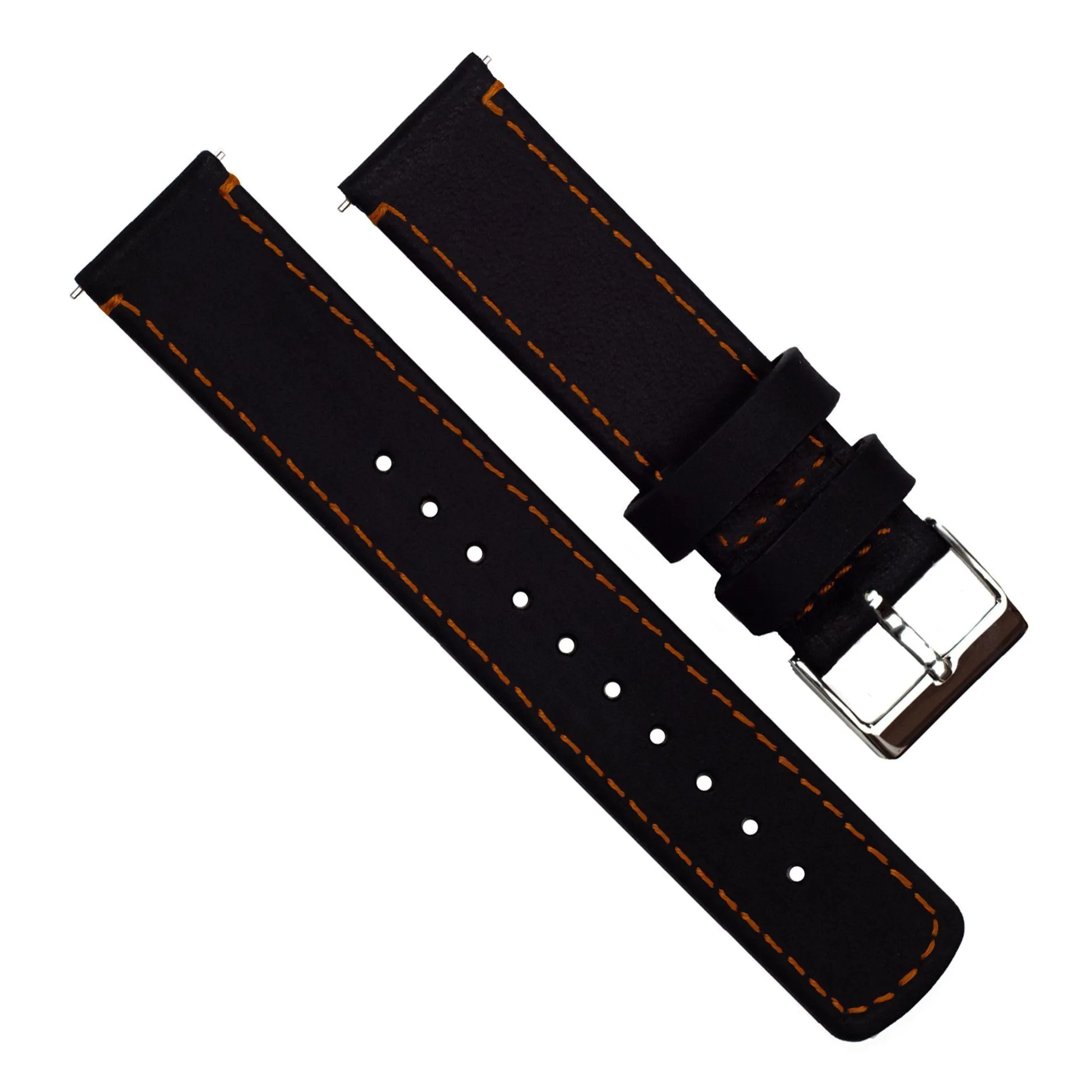 Moto 360 Gen2 Black Leather Orange Stitching Watch Band