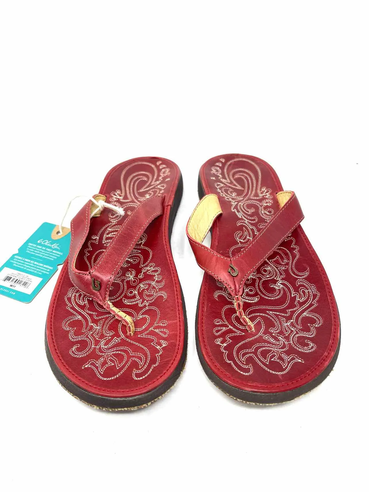 OluKai Size 11 Red Leather NEW Shoes Sandals