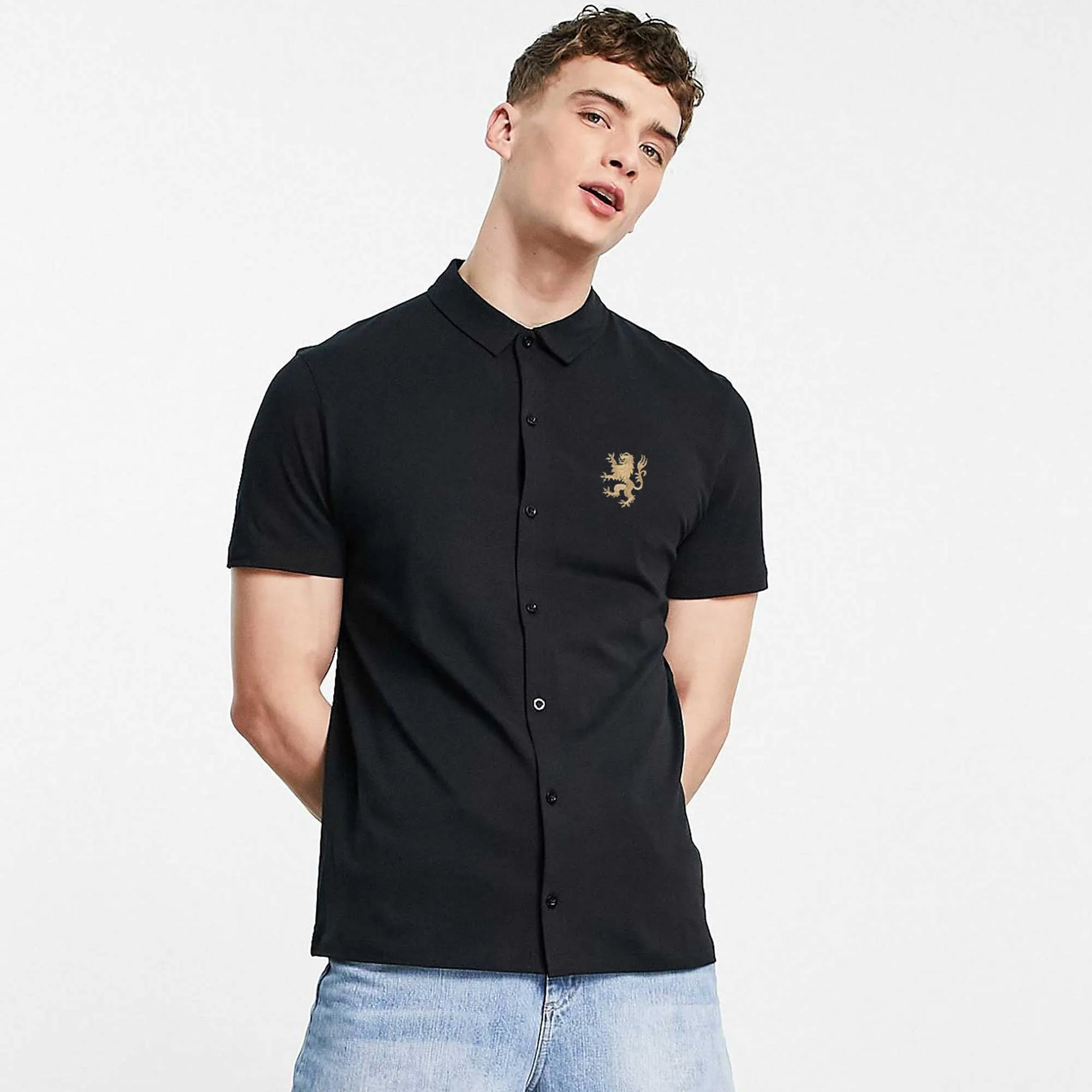 Polo Republica Men's Lion Embroidered Short Sleeves Casual Shirt