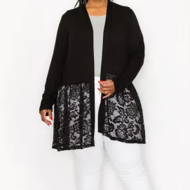 RAYON SPAN LACE PEPLUM CARDIGAN CURVE