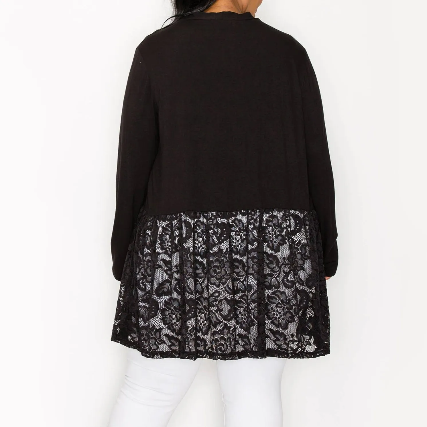 RAYON SPAN LACE PEPLUM CARDIGAN CURVE