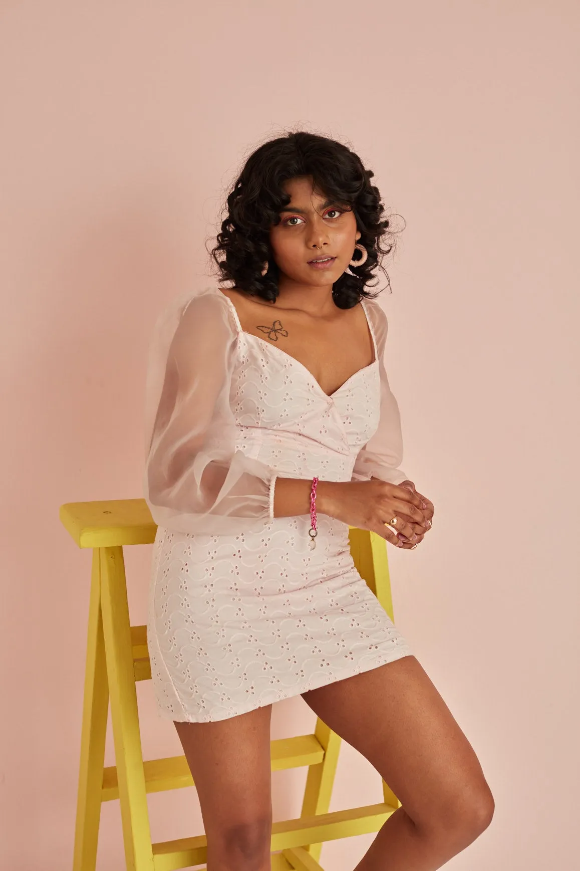 Rosa Pink Schiffli and Organza Mini Dress