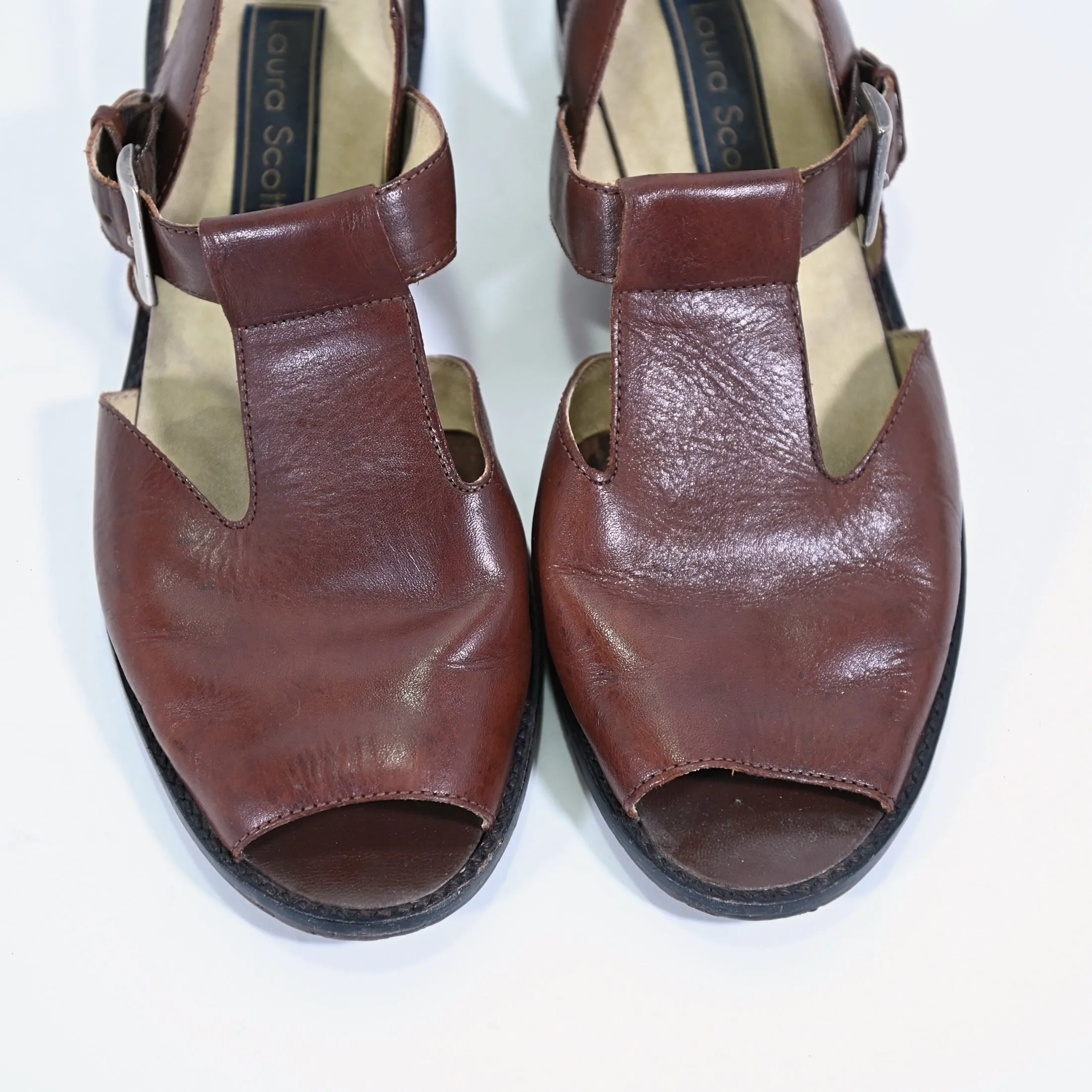 SOLD 90s Brown Leather Fisherman Shoes, Y2K Laura Scott SZ 10M