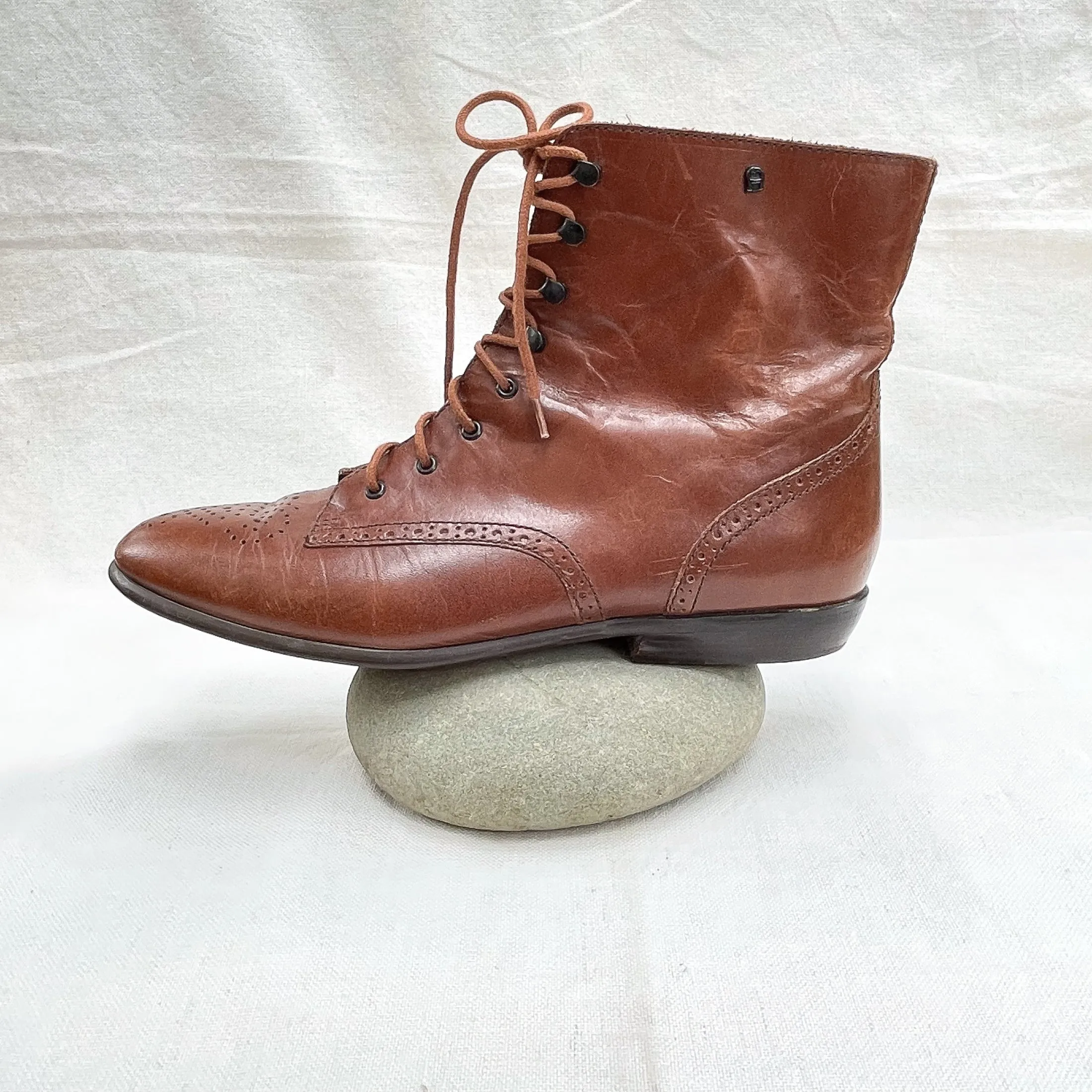 SOLD Vintage 80s Lace Up Granny Ankle Boots, Wingtip Oxford Booties Etienne Aigner