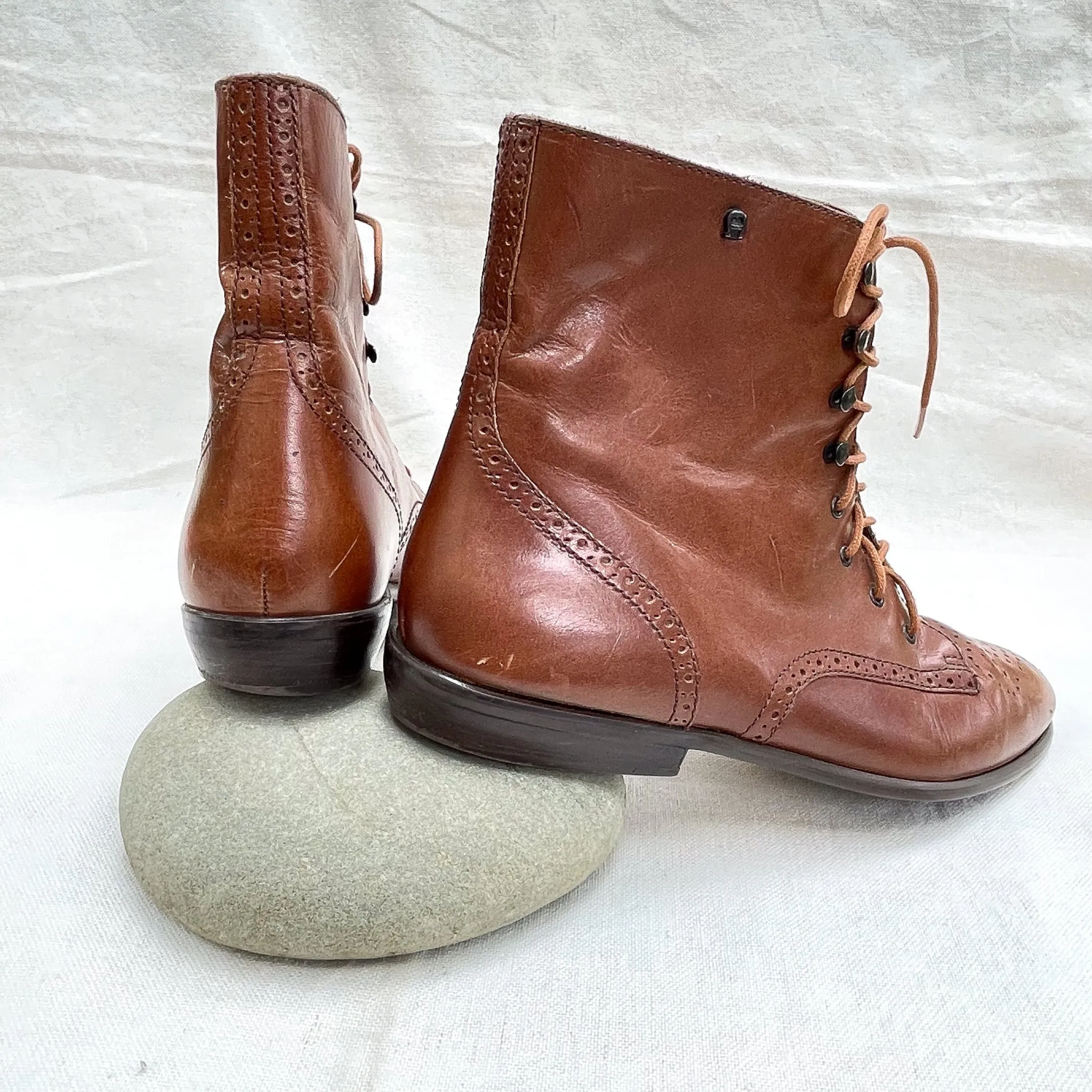 SOLD Vintage 80s Lace Up Granny Ankle Boots, Wingtip Oxford Booties Etienne Aigner