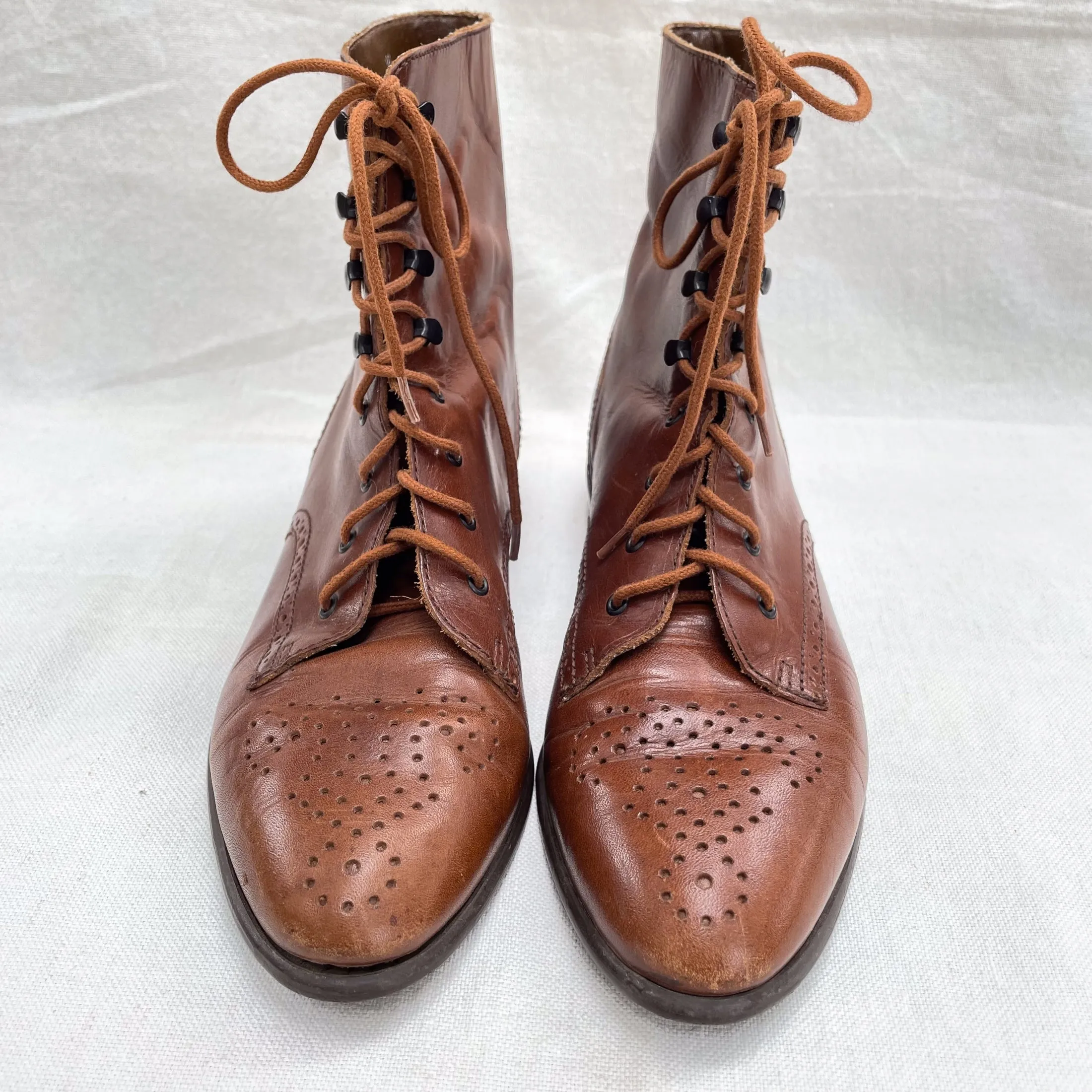 SOLD Vintage 80s Lace Up Granny Ankle Boots, Wingtip Oxford Booties Etienne Aigner