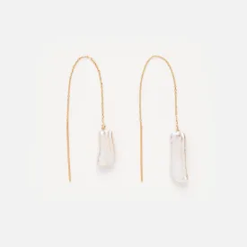 Solid Gold Baroque Pearl Threader Earrings