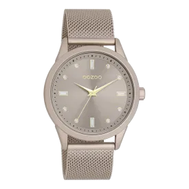 Taupe OOZOO watch with taupe metal mesh bracelet - C11358