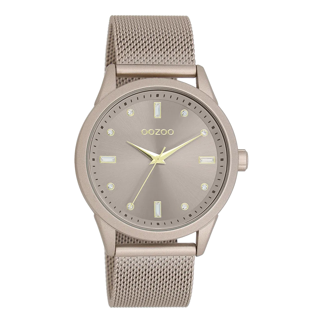 Taupe OOZOO watch with taupe metal mesh bracelet - C11358