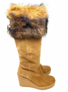 UGG Size 7.5 Tan/Black Faux Fur Suede Shoes AS IS Boots