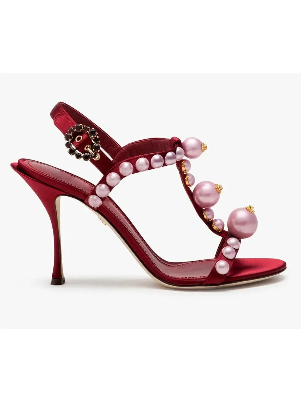 Women’s Bejeweled Satin Sandals With Pearl Embroidery In Red