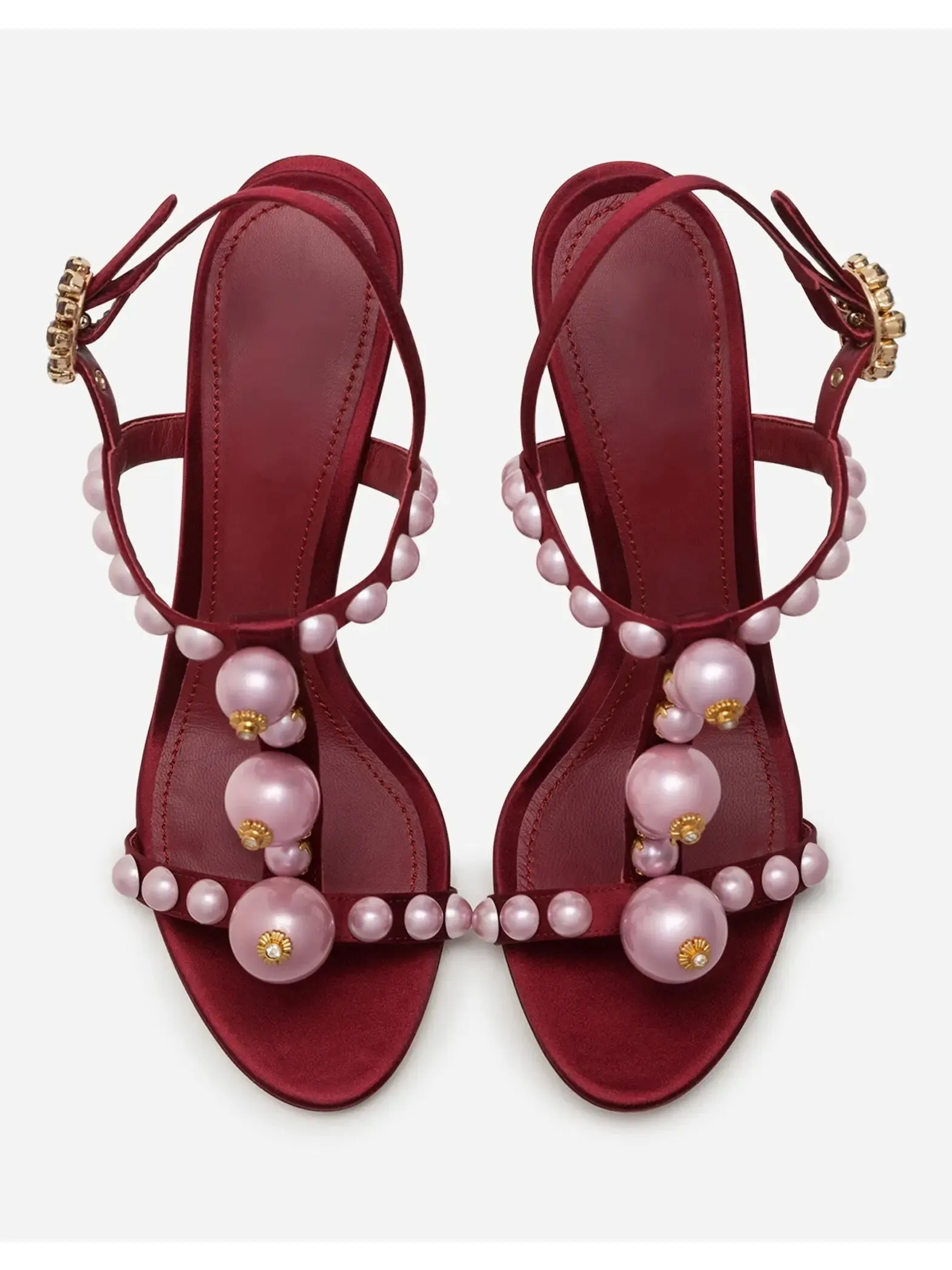 Women’s Bejeweled Satin Sandals With Pearl Embroidery In Red