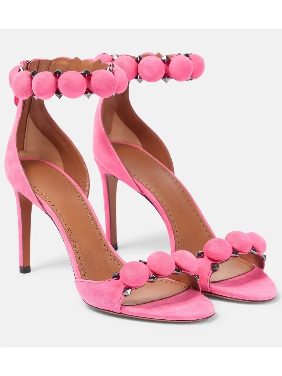 Women’s Bobble High-Heel Sandals in Pink Suede